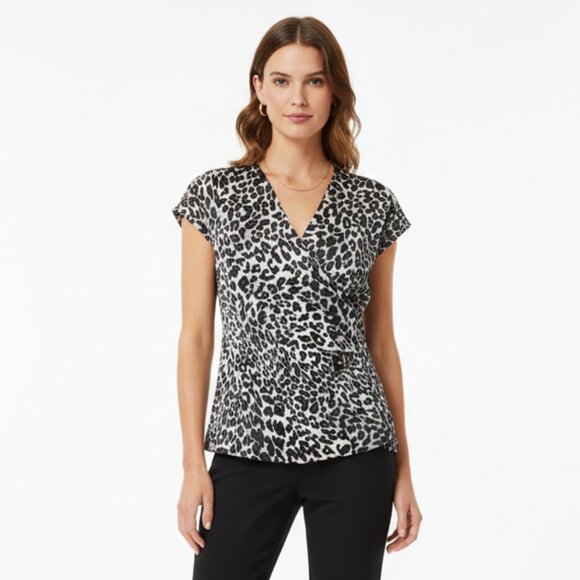 Vintage Talbots Silk Top Size 8P Petite Animal Print Faux Wrap Sexy Classic - Picture 1 of 4